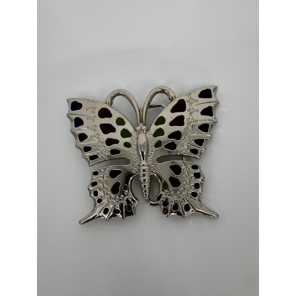 Y2K Belt Buckle OS Silver Tone Butterfly Enamel Fairycore Whimsygoth Accessory